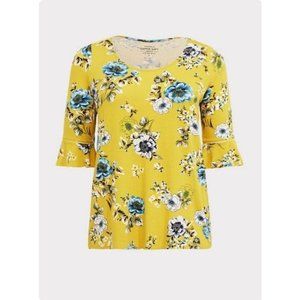 Torrid Super Soft Lime Green‎ Floral Bell Sleeve Top 3x